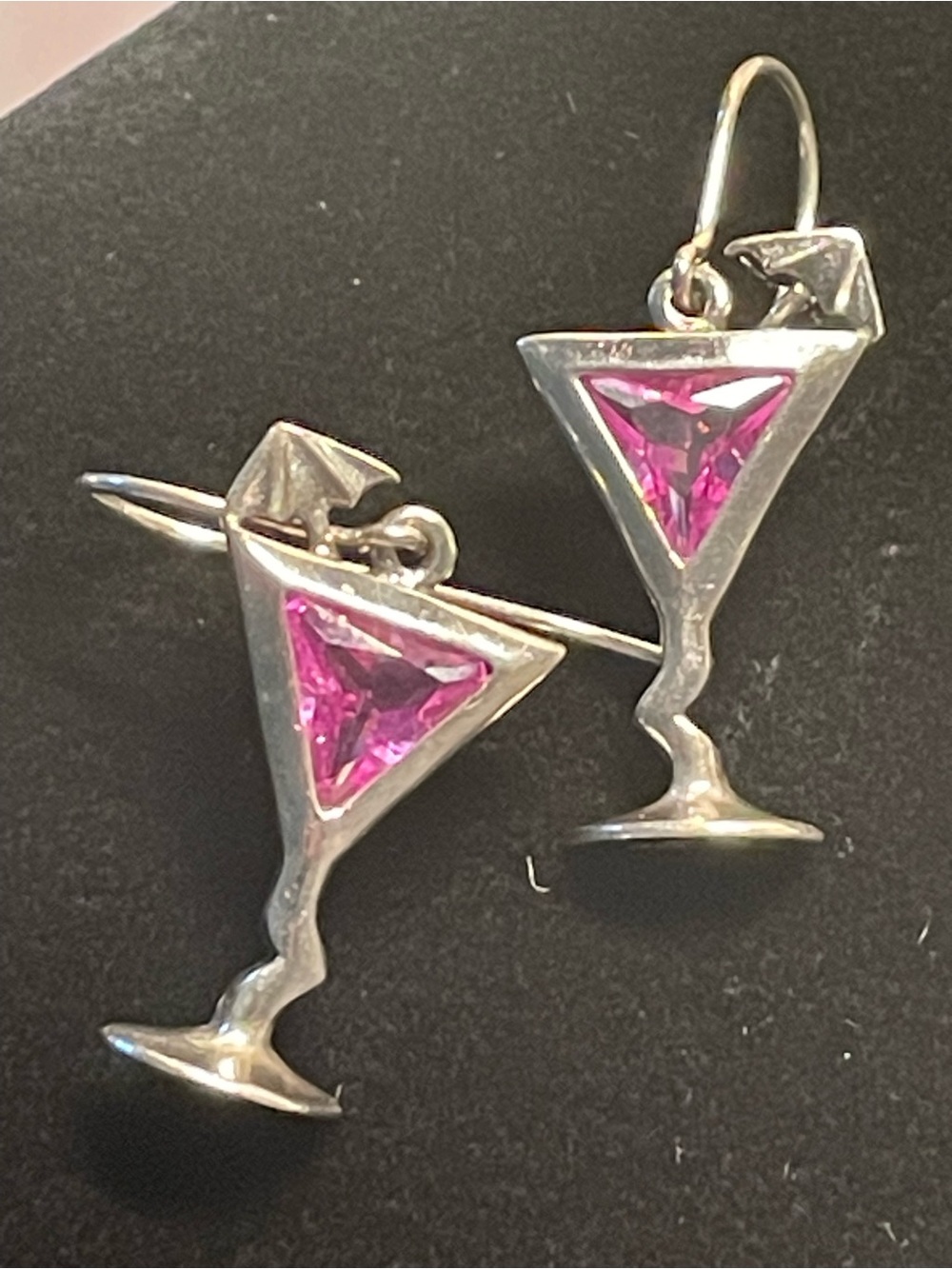 Silpada Sterling Silver Martini Glass Earrings with Bright Pink Stones